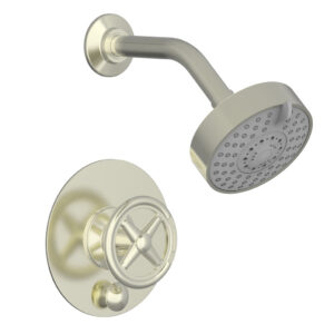 Phylrich WORKS Pressure Balance Shower and Diverter Set (Less Spout), Cross Handle 4-614 – Satin Nickel