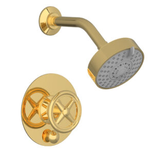 Phylrich WORKS Pressure Balance Shower and Diverter Set (Less Spout), Cross Handle 4-614 – Polished Gold