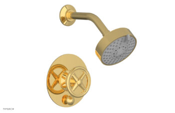 Phylrich WORKS Pressure Balance Shower and Diverter Set (Less Spout), Cross Handle 4-614 - Polished Gold
