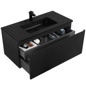 Mar 36″ Black Vanity With Black Countertop