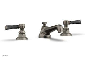 Phylrich HEX TRADITIONAL Widespread Faucet - Black Marble Lever Handles 500-03 - Pewter