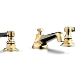 Phylrich HEX TRADITIONAL Widespread Faucet – Black Marble Lever Handles 500-03 – Satin Brass