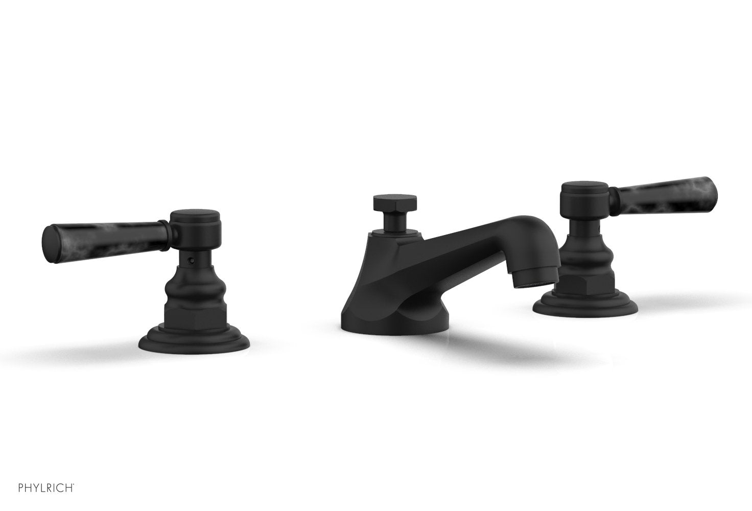 Phylrich HEX TRADITIONAL Widespread Faucet - Black Marble Lever Handles 500-03 - Matte Black