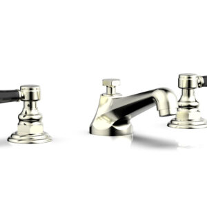 Phylrich HEX TRADITIONAL Widespread Faucet – Black Marble Lever Handles 500-03 – Satin Nickel