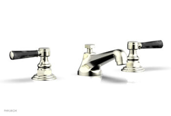 Phylrich HEX TRADITIONAL Widespread Faucet - Black Marble Lever Handles 500-03 - Satin Nickel