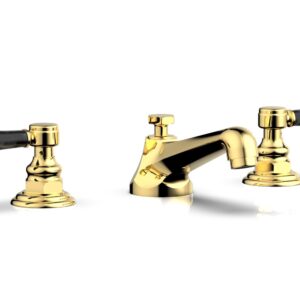 Phylrich HEX TRADITIONAL Widespread Faucet – Black Marble Lever Handles 500-03 – Polished Gold