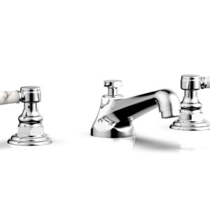 Phylrich HEX TRADITIONAL Widespread Faucet – White Marble Lever Handles 500-03 – Polished Chrome