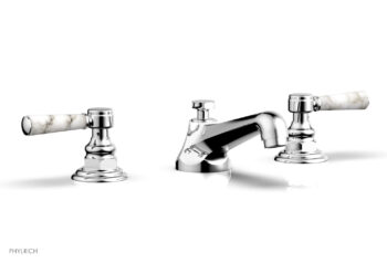Phylrich HEX TRADITIONAL Widespread Faucet - White Marble Lever Handles 500-03 - Polished Chrome