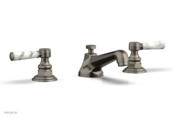 Phylrich HEX TRADITIONAL Widespread Faucet - White Marble Lever Handles 500-03 - Pewter