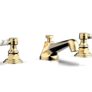 Phylrich HEX TRADITIONAL Widespread Faucet – White Marble Lever Handles 500-03 – Satin Brass