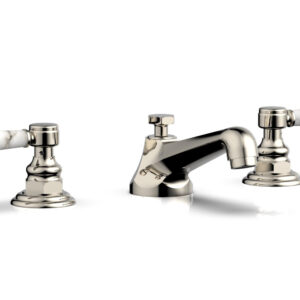 Phylrich HEX TRADITIONAL Widespread Faucet – White Marble Lever Handles 500-03 – Polished Nickel