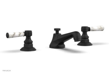 Phylrich HEX TRADITIONAL Widespread Faucet - White Marble Lever Handles 500-03 - Matte Black