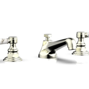 Phylrich HEX TRADITIONAL Widespread Faucet – White Marble Lever Handles 500-03 – Satin Nickel