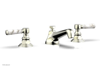 Phylrich HEX TRADITIONAL Widespread Faucet - White Marble Lever Handles 500-03 - Satin Nickel