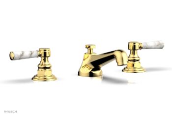 Phylrich HEX TRADITIONAL Widespread Faucet - White Marble Lever Handles 500-03 - Polished Gold