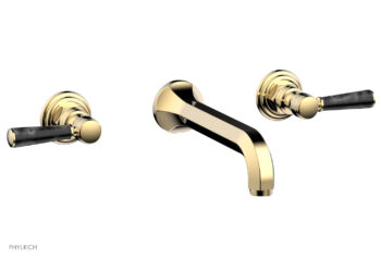 Phylrich HEX TRADITIONAL Wall Lavatory Set - Black Marble Lever Handles 500-13 - Satin Brass
