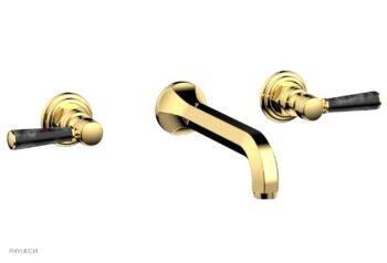 Phylrich HEX TRADITIONAL Wall Lavatory Set - Black Marble Lever Handles 500-13 - Polished Gold