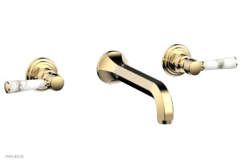 Phylrich HEX TRADITIONAL Wall Lavatory Set - White Marble Lever Handles 500-13 - Satin Brass