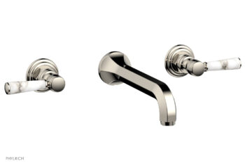 Phylrich HEX TRADITIONAL Wall Lavatory Set - White Marble Lever Handles 500-13 - Polished Nickel