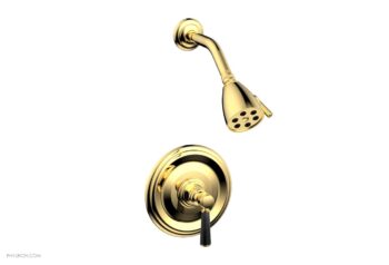 Phylrich HEX TRADITIONAL Pressure Balance Shower Set - Black Marble 500-23 - Polished Gold