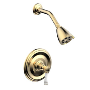 Phylrich HEX TRADITIONAL Pressure Balance Shower Set – White Marble 500-23 – Satin Brass