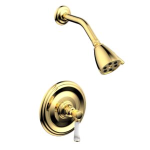 Phylrich HEX TRADITIONAL Pressure Balance Shower Set – White Marble 500-23 – Polished Gold