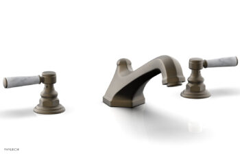 Phylrich HEX TRADITIONAL Deck Tub Set - White Marble Lever Handles 500-42 - Architectural Bronze