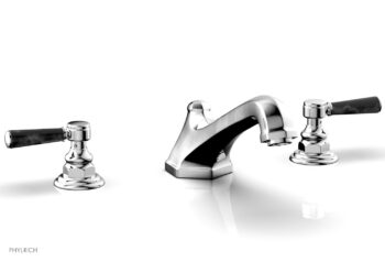 Phylrich HEX TRADITIONAL Deck Tub Set - Black Marble Lever Handles 500-42 - Polished Chrome