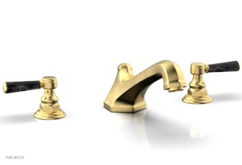 Phylrich HEX TRADITIONAL Deck Tub Set - Black Marble Lever Handles 500-42 - Burnished Gold