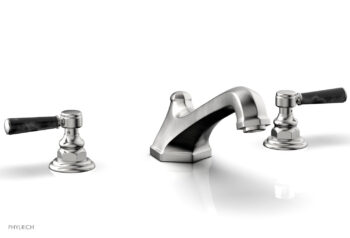Phylrich HEX TRADITIONAL Deck Tub Set - Black Marble Lever Handles 500-42 - Satin Chrome