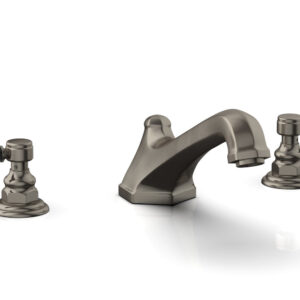 Phylrich HEX TRADITIONAL Deck Tub Set – Black Marble Lever Handles 500-42 – Pewter
