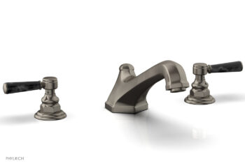 Phylrich HEX TRADITIONAL Deck Tub Set - Black Marble Lever Handles 500-42 - Pewter