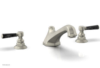 Phylrich HEX TRADITIONAL Deck Tub Set - Black Marble Lever Handles 500-42 - Burnished Nickel