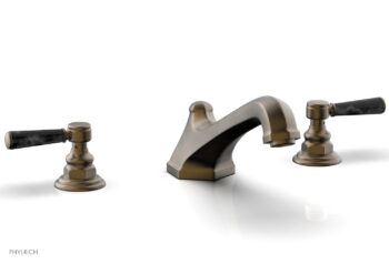 Phylrich HEX TRADITIONAL Deck Tub Set - Black Marble Lever Handles 500-42 - Old English Brass