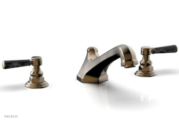Phylrich HEX TRADITIONAL Deck Tub Set - Black Marble Lever Handles 500-42 - Antique Brass