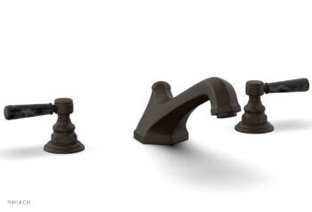 Phylrich HEX TRADITIONAL Deck Tub Set - Black Marble Lever Handles 500-42 - Antique Bronze