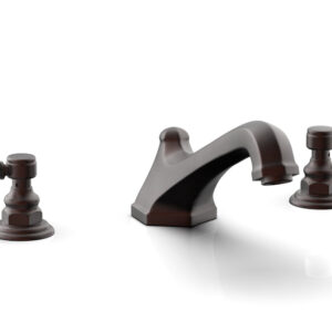 Phylrich HEX TRADITIONAL Deck Tub Set – Black Marble Lever Handles 500-42 – Weathered Copper