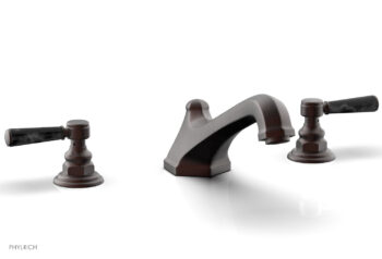 Phylrich HEX TRADITIONAL Deck Tub Set - Black Marble Lever Handles 500-42 - Weathered Copper