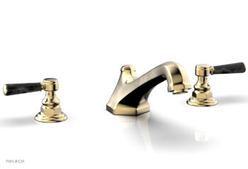 Phylrich HEX TRADITIONAL Deck Tub Set - Black Marble Lever Handles 500-42 - Satin Brass