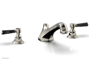 Phylrich HEX TRADITIONAL Deck Tub Set - Black Marble Lever Handles 500-42 - Polished Nickel
