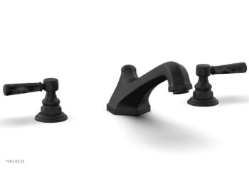 Phylrich HEX TRADITIONAL Deck Tub Set - Black Marble Lever Handles 500-42 - Matte Black