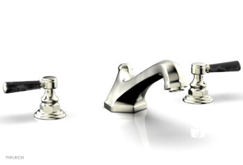 Phylrich HEX TRADITIONAL Deck Tub Set - Black Marble Lever Handles 500-42 - Satin Nickel