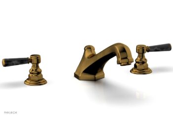 Phylrich HEX TRADITIONAL Deck Tub Set - Black Marble Lever Handles 500-42 - French Brass