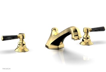 Phylrich HEX TRADITIONAL Deck Tub Set - Black Marble Lever Handles 500-42 - Polished Gold