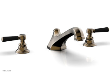Phylrich HEX TRADITIONAL Deck Tub Set - Satin Black Lever Handles 500-41 - Antique Brass