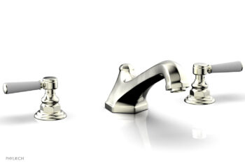 Phylrich HEX TRADITIONAL Deck Tub Set - Satin White Lever Handles 500-41 - Satin Nickel
