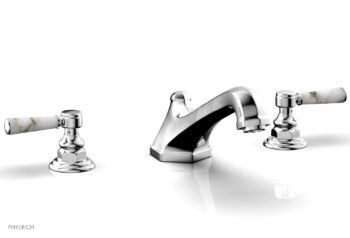 Phylrich HEX TRADITIONAL Deck Tub Set - White Marble Lever Handles 500-42 - Polished Chrome