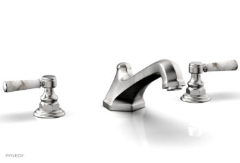 Phylrich HEX TRADITIONAL Deck Tub Set - White Marble Lever Handles 500-42 - Satin Chrome