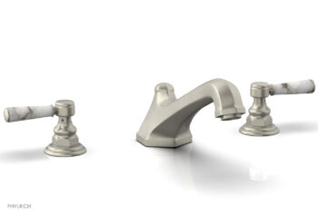 Phylrich HEX TRADITIONAL Deck Tub Set - White Marble Lever Handles 500-42 - Burnished Nickel