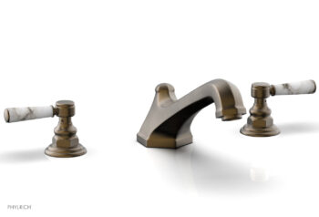 Phylrich HEX TRADITIONAL Deck Tub Set - White Marble Lever Handles 500-42 - Old English Brass